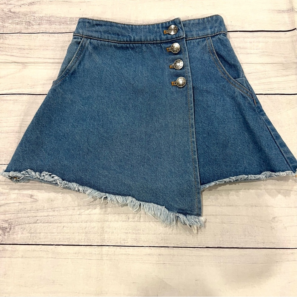 Denim Fringe Wrap Skirt for Kids - Blue